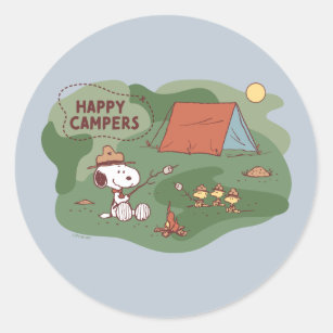 Sticker Rond cacahuètes   Snoopy & Woodstock Happy Campers