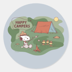 Sticker Rond cacahuètes   Snoopy & Woodstock Happy Campers