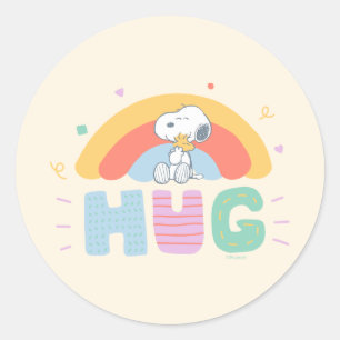 Sticker Rond cacahuètes   Snoopy & Woodstock Hug
