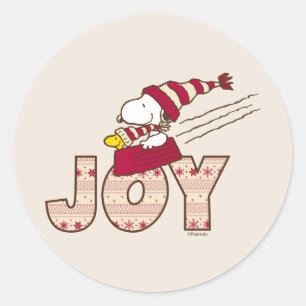 Sticker Rond cacahuètes   Snoopy & Woodstock Joy Sled Ride