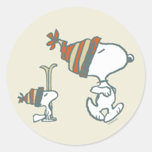 Sticker Rond cacahuètes   Snoopy & Woodstock Ski Trip