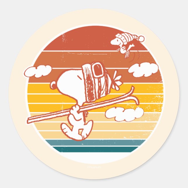 Sticker Rond cacahuètes | Snoopy & Woodstock Ski Trip (Devant)