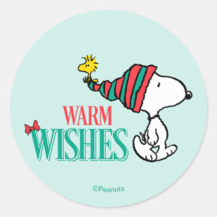 Sticker Rond Cacahuètes Snoopy & Woodstock Vœux chaleureux