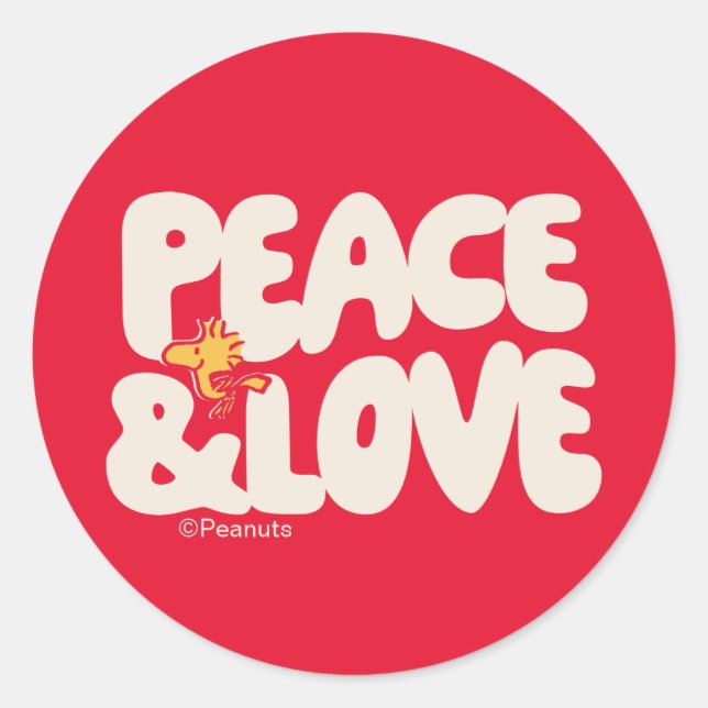 Sticker Rond cacahuètes | Woodstock Peace & Love (Devant)