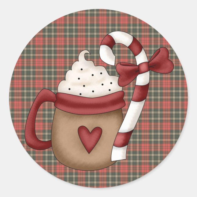 Sticker Rond cacao chaud et canne de bonbon (Devant)