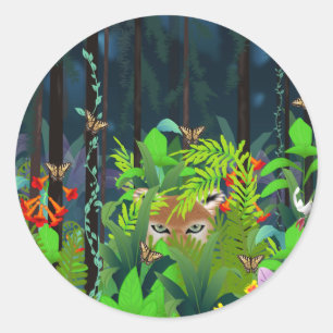 Sticker Rond Caché Dans Le Foliage