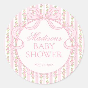 Sticker Rond Cachet de Baby Shower Floral Fancy Vintage Rose