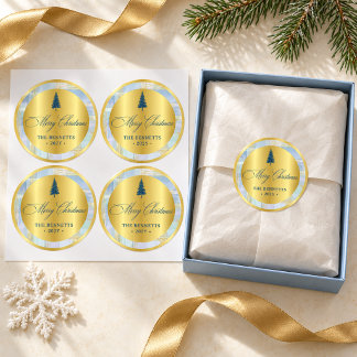 Sticker Rond Cachet de cadeau de Noël joyeux – Pinède bleue et