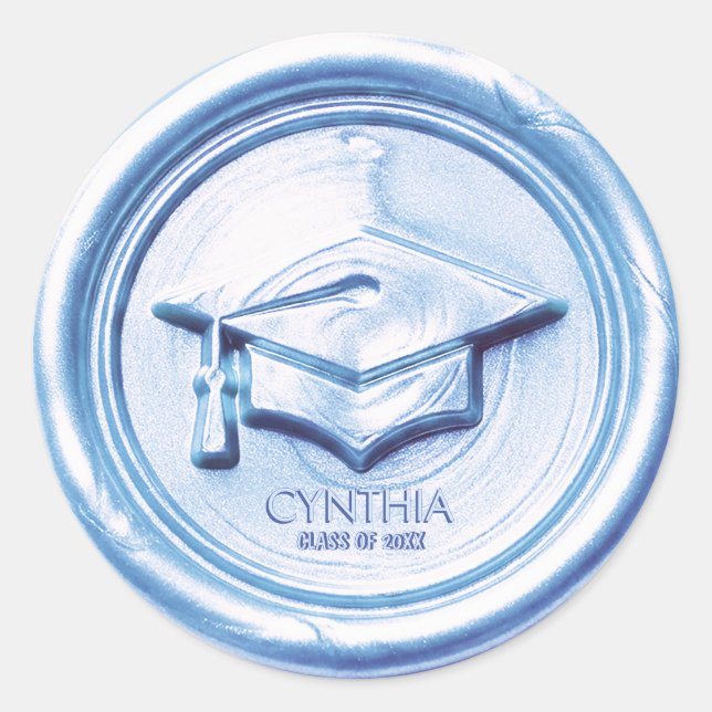 Sticker Rond Cachet de cire de bonnet de graduation bleu (Devant)