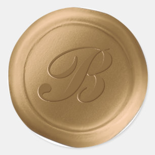 Sticker Rond Cachet de cire faux monogramme 1 lettre Or antique