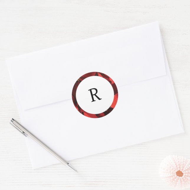 Sticker Rond Cachet d'enveloppe à monogramme avec des pétales d (Enveloppe)