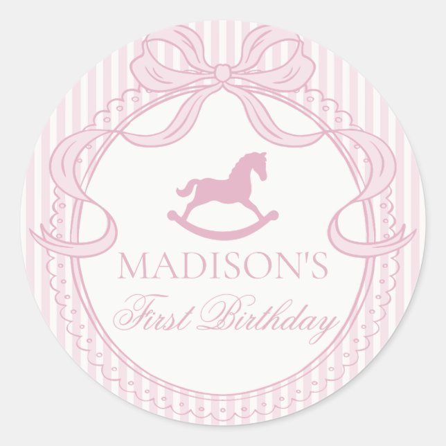 Sticker Rond Cachet d'enveloppe de cheval à ruban rose Coquette (Devant)