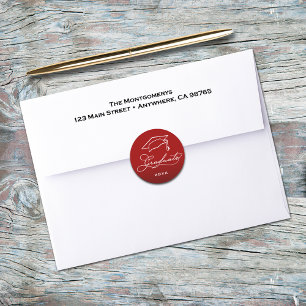 Sticker Rond Cachet d'enveloppe rouge cardinal avec script de r
