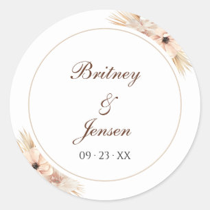 Sticker Rond Cachet floral bohème esthétique de couleur sable
