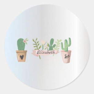Sticker Rond Cactus adorable, Argenté