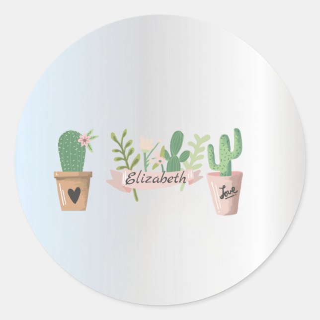Sticker Rond Cactus adorable, Argenté (Devant)