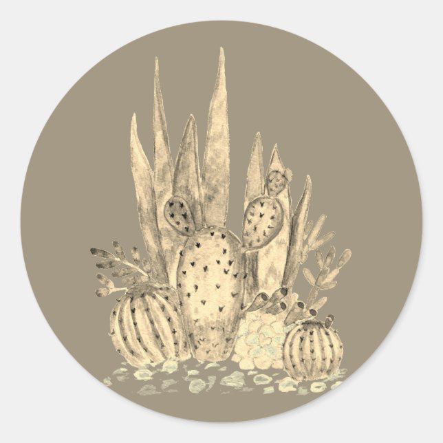 Sticker Rond Cactus, aquarelle (Devant)