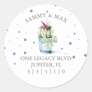 Sticker Rond Cactus bleu mou Retourner l'adresse Enveloppe Scea