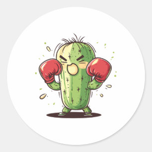 Sticker Rond Cactus Boxeur Drôle Humoristique Ly Punch