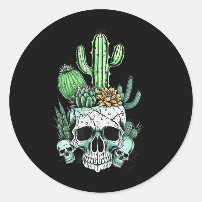 Sticker Rond Cactus Chemises Succulentes Du Crâne Pour Femmes H (Devant)