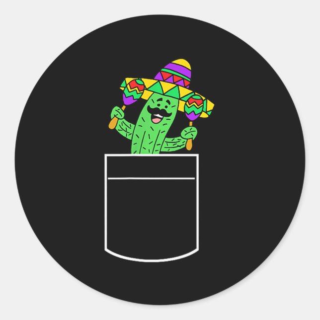 Sticker Rond Cactus dans la poche Cinco De Mayo mignon dessin a (Devant)