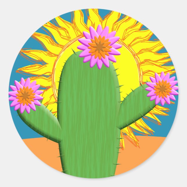 Sticker Rond Cactus Dans Une Journée Ensoleillée (Devant)