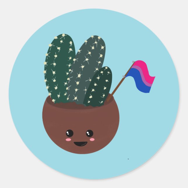 Sticker Rond Cactus de la fierté bisexuelle (Devant)