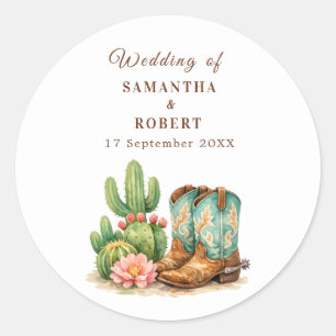 Sticker Rond Cactus Désert Arizona Mariage Cowboy