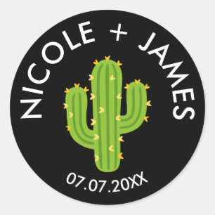 Sticker Rond Cactus Fête du Cœur Jaune Amour Mariage