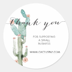 Sticker Rond Cactus Fleurissant Aquarelle Remerciement Personna