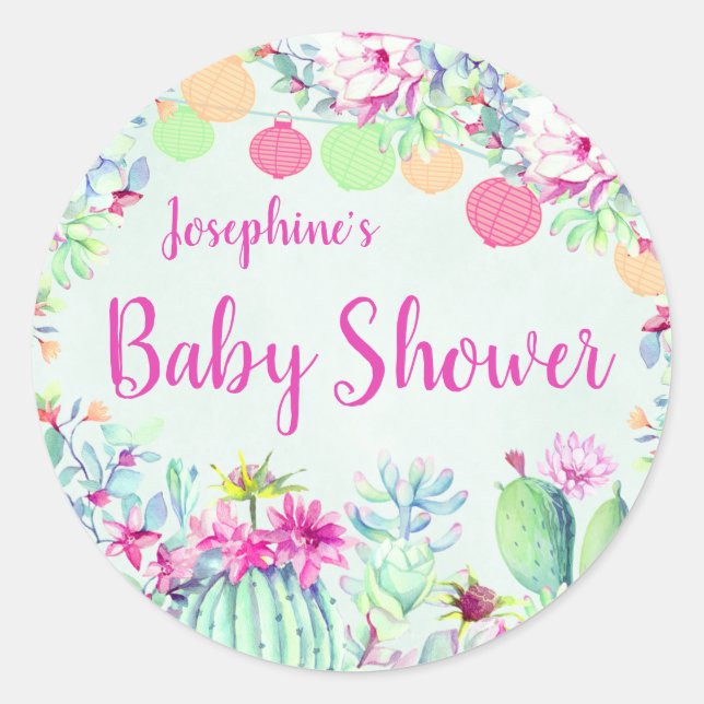 Sticker Rond Cactus Lantern Fiesta Baby shower Succulents (Devant)