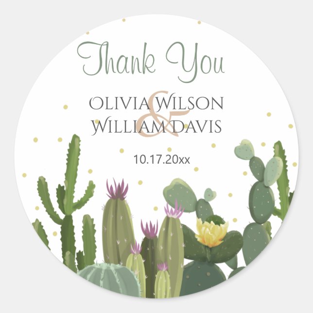 Sticker Rond Cactus Mariage Élégant   (Devant)