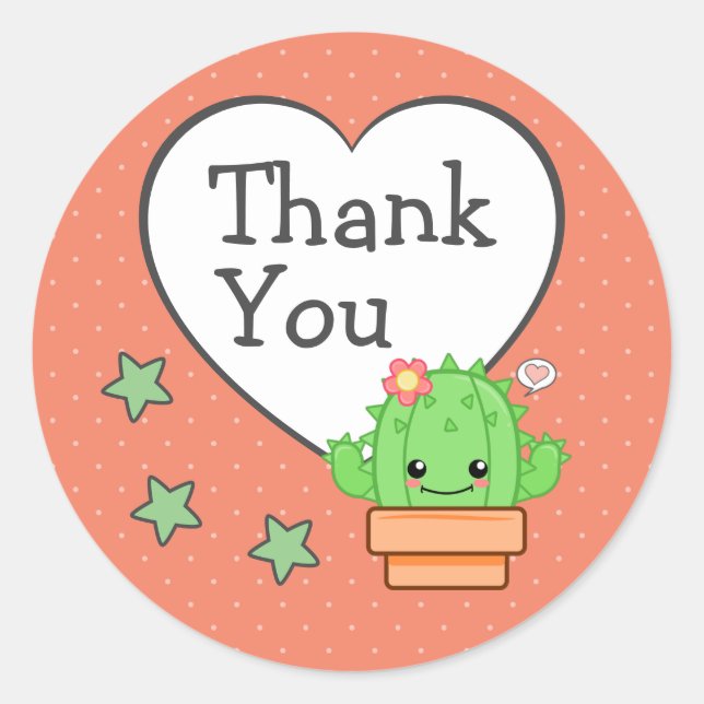 Sticker Rond Cactus mignon Merci (Devant)