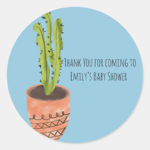 Sticker Rond Cactus Plante Terracotta Dessiné à la Main Rose C