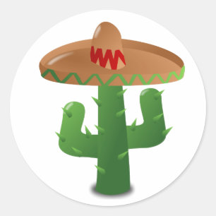 Sticker Rond Cactus portant Sombrero