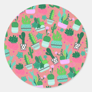 Sticker Rond Cactus rose Sud-Ouest Motif Sweet 16 Party