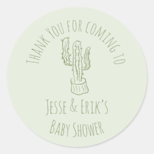 Sticker Rond Cactus Saguaro Dessiné à la Main Vert Baby Shower