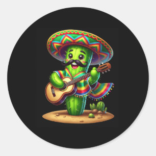 Sticker Rond Cactus Sombrero Guitare Cinco De Mayo Garçons Homm