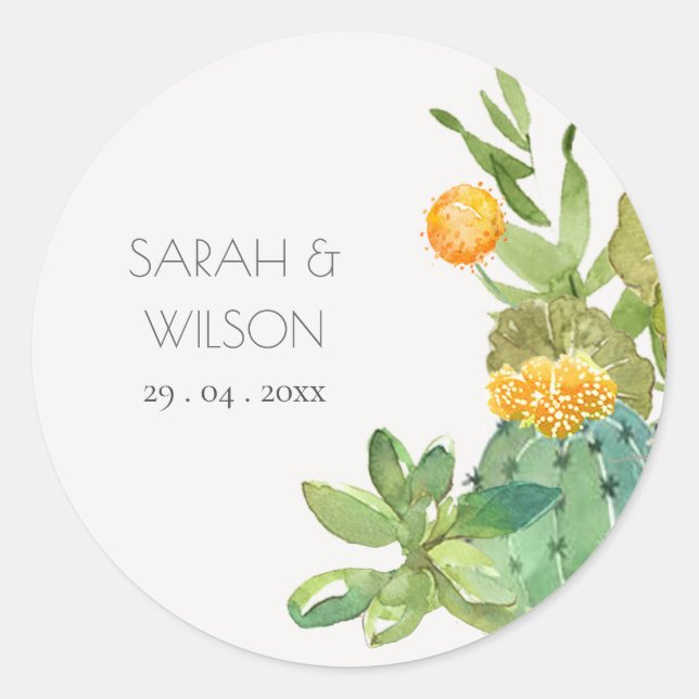 Sticker Rond Cactus Succulent Mariage de feuillage vert jaune (Devant)