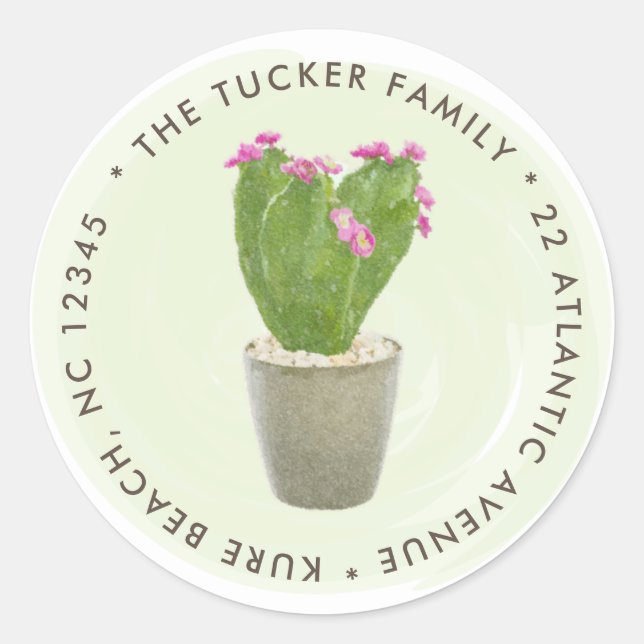 Sticker Rond Cactus Succulent rose Floral Poted Plante Adresse (Devant)