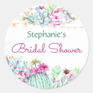 Sticker Rond Cactus Succulents Chaîne Lumières Fête des mariées