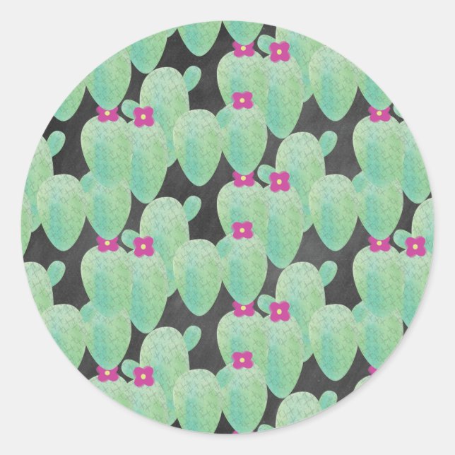 Sticker Rond Cactus succulents mignons | Ménages Aquarellés (Devant)