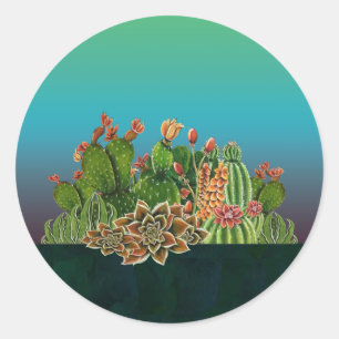 Sticker Rond Cactus & Succulents motif