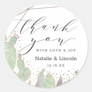 Sticker Rond Cactus & Succulents Terrarium Mariage Merci