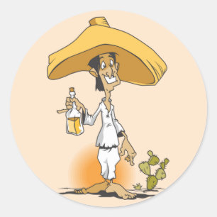 Sticker Rond Cactus, Tequila, Sombrero Man
