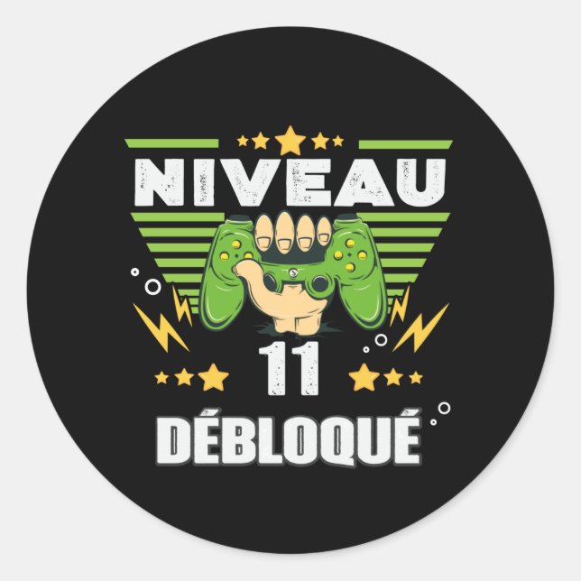 Sticker Rond Cadeau 11 ans Anniversaire Gamer Niveau 11 (Devant)