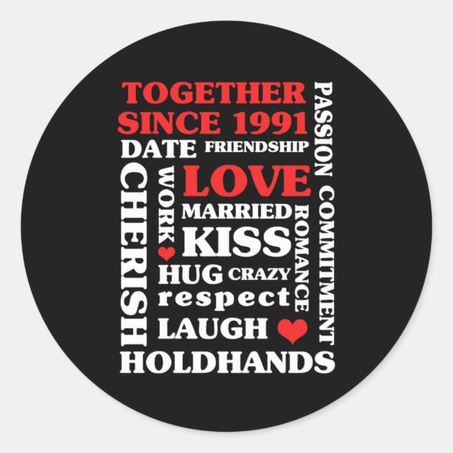 Sticker Rond Cadeau 1991 Ensemble depuis 29e anniversaire (Devant)