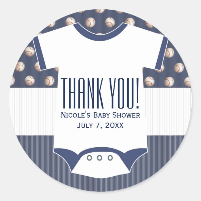 Sticker Rond Cadeau à thème baseball pour Baby Shower (Devant)