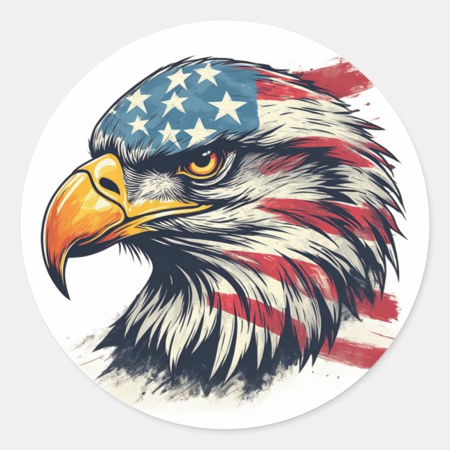 Sticker Rond Cadeau Aigle Vétéran – Drapeau Américain Design (Devant)