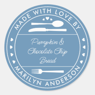 Sticker Rond Cadeau Alimentaire Bleu Fait Avec Amour